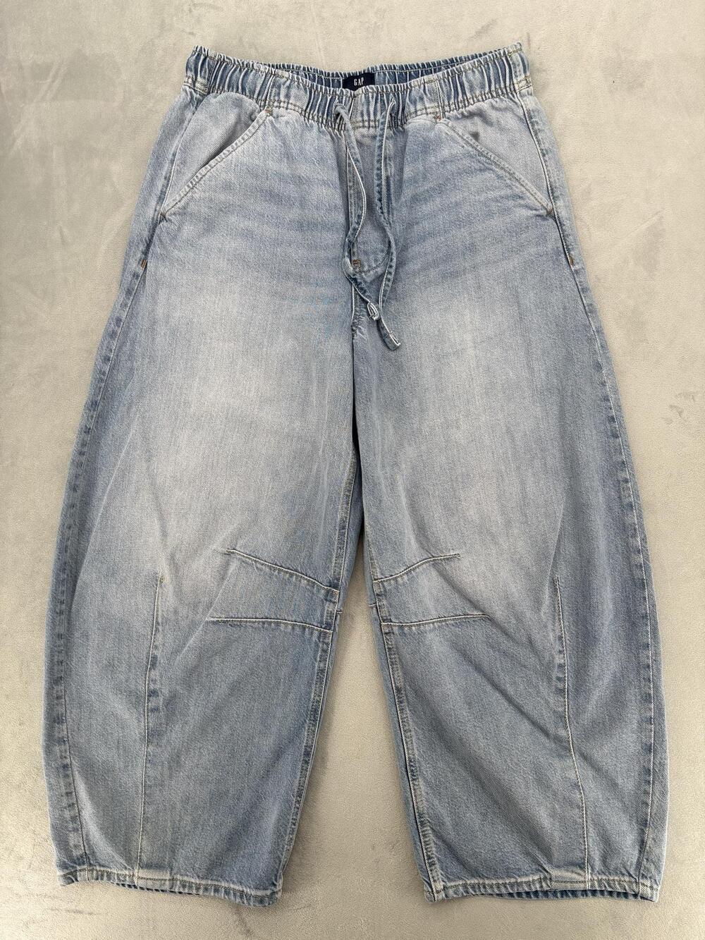 Gap Jeans Womens S Blue Barrel Relaxed Elastic Waist Drawstring Gorpcore 90s
